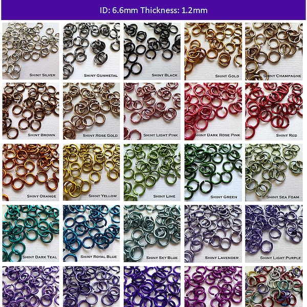 Jump Rings 18g 1/4" (SWG) SHINY Anodized Aluminum ID: 6.7mm - choose color and quantity