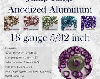 Shiny Anodized Aluminum Jump Rings: 18g 5/32", ID 4.1mm