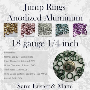 Jump Rings 18g 1/4" (SWG) MATTE Anodized Aluminum ID: 6.7mm- choose color and quantity