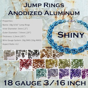 18g 3/16&quot; (SWG) Jump Rings SHINY Anodized Aluminum Saw Cut ID: 5mm - choose color and quantity