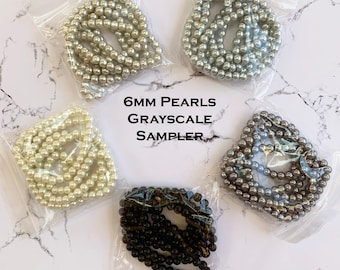 6mm Glass Pearls Grayscale Assortment Pack (5 Strands)