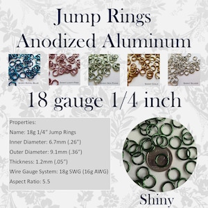 Jump Rings 18g 1/4" (SWG) SHINY Anodized Aluminum ID: 6.7mm - choose color and quantity