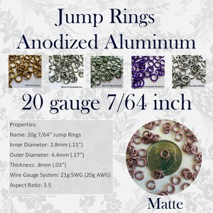 20g 7/64" (AWG) Jump Rings MATTE Anodized Aluminum Saw Cut ID: 2.8mm - choose color and quantity
