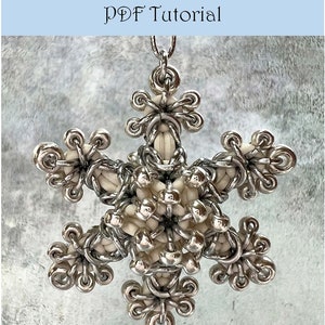 Snowflake Beaded Ornament with Sterling Silver Plated Beads PDF Tutorial and Video Class