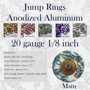 20g 1/8" (AWG)  Jump Rings MATTE Anodized Aluminum Saw Cut - choose color and quantity