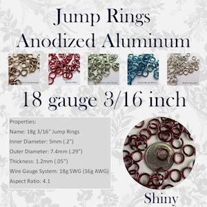 18g 3/16" (SWG) Jump Rings Shiny AA Saw Cut ID: 5mm - choose color and quantity