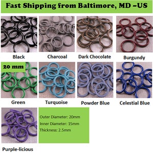 20mm EPDM Rubber O-Rings (ID: 15mm) - choose color and quantity