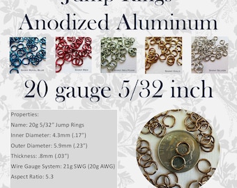 20g 5/32" (AWG) Jump Rings SHINY Anodized Aluminum Saw Cut ID: 4.3mm - choose color and quantity
