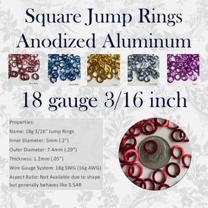 Jump Rings 18g 3/16" SQUARE - choose color & quantity