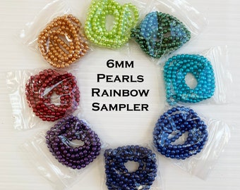 6mm Glass Pearls Rainbow Assortment Pack (8 Strands)