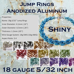18g 5/32&quot; (SWG) Jump Rings SHINY Anodized Aluminum Saw Cut ID: 4.1mm - Choose Color