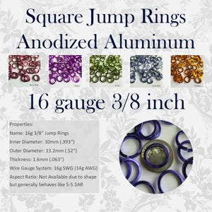 SQUARE Jump Rings 16g 3/8" (SWG) Package of 50 Anodized Aluminum