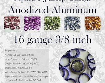 SQUARE Jump Rings 16g 3/8" (SWG) Package of 50 Anodized Aluminum