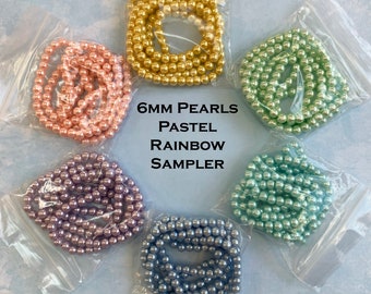 6mm Glass Pearls Pastel Rainbow Assortment Pack (6 Strands)