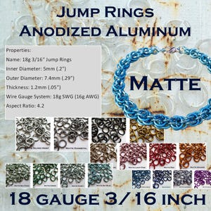18g 3/16&quot; (SWG) Jump Rings MATTE Anodized Aluminum Saw Cut ID: 5mm - choose color & package size