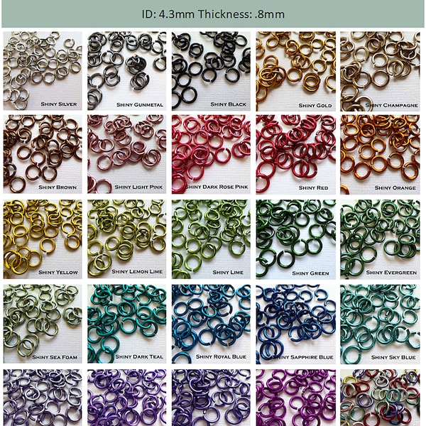 20g 5/32" (AWG) Jump Rings SHINY Anodized Aluminum Saw Cut ID: 4.3mm - choose color and quantity