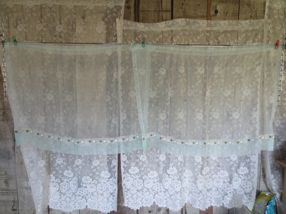 Vintage Pair Sheer Curtains Seafoam Mint Green Sheer Etsy