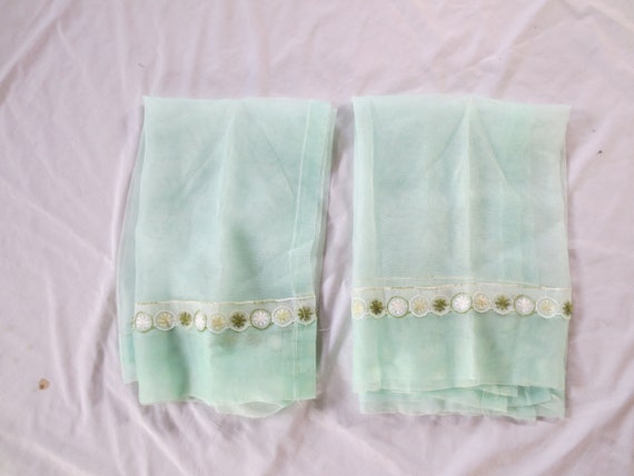 Vintage Pair Sheer Curtains Seafoam Mint Green Sheer Etsy