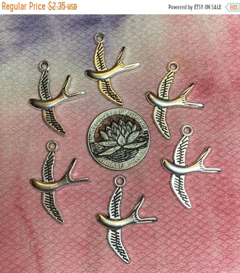Spring Sale  6 Shiny silver color Flying Swallow Charms image 1