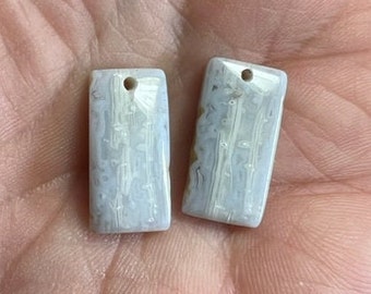 2 Small Blue Lace Agate Pendants - Great for Earrings