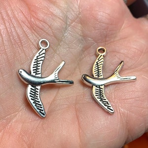 6 Shiny silver color Flying Swallow Charms image 2