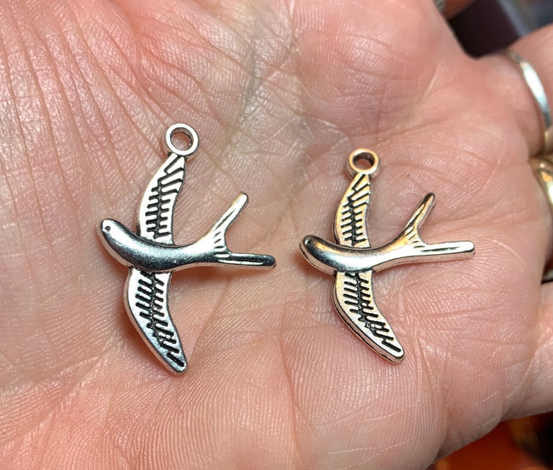 6 Shiny silver color Flying Swallow Charms image 2