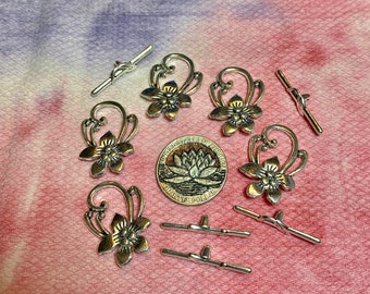 5 Tibetan Style, Antique Silver, Flower Toggle Clasps