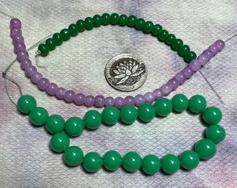 Purple Glass Beads, Med Green Glass Beads and Dark Green Glass Beads