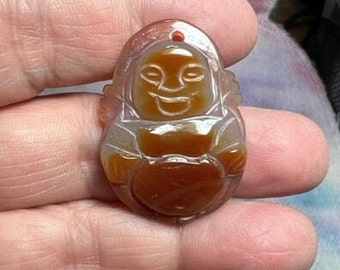 Carnelian Laughing Buddha Pendant Dark