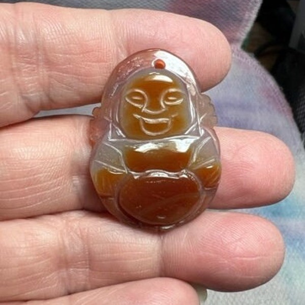 Carnelian Laughing Buddha Pendant Dark