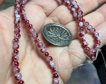 14" Red, Clear and White Millefiori Glass Beads