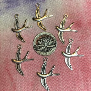 6 Shiny silver color Flying Swallow Charms image 1