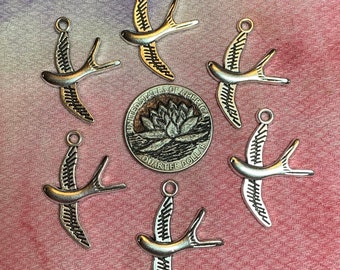 6 Shiny silver color Flying Swallow Charms