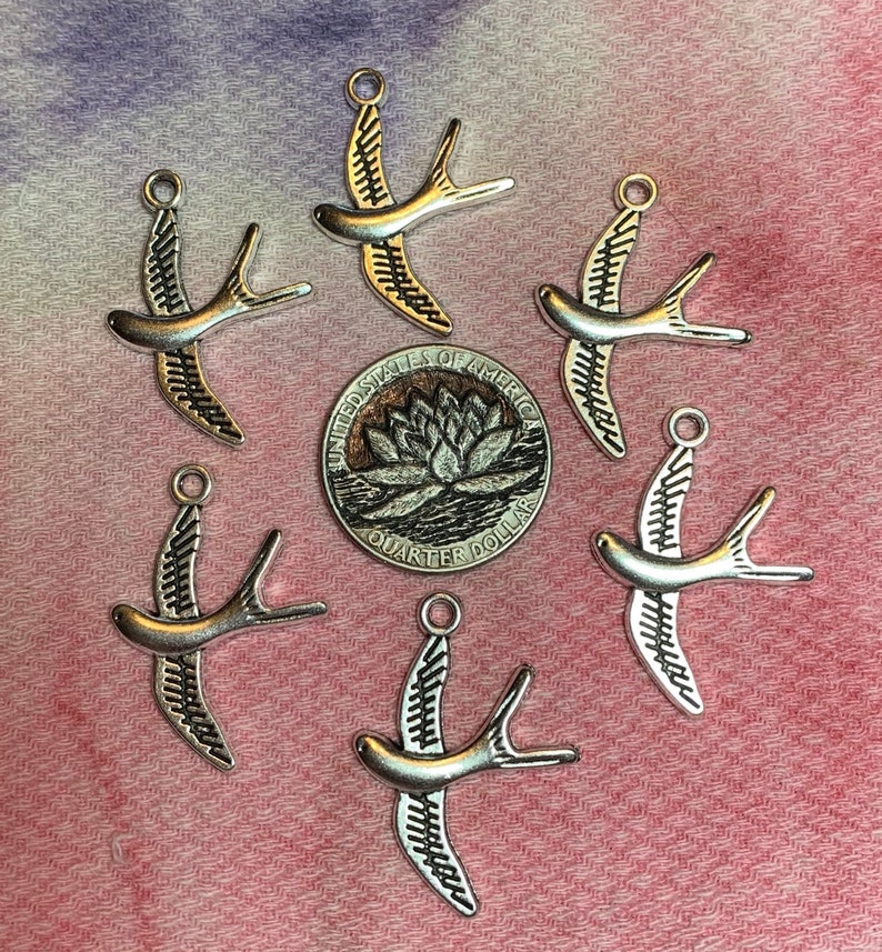 6 Shiny silver color Flying Swallow Charms image 1