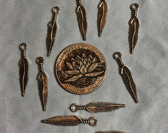 10 Antique Silver Tibetan Style Small Feather Charms