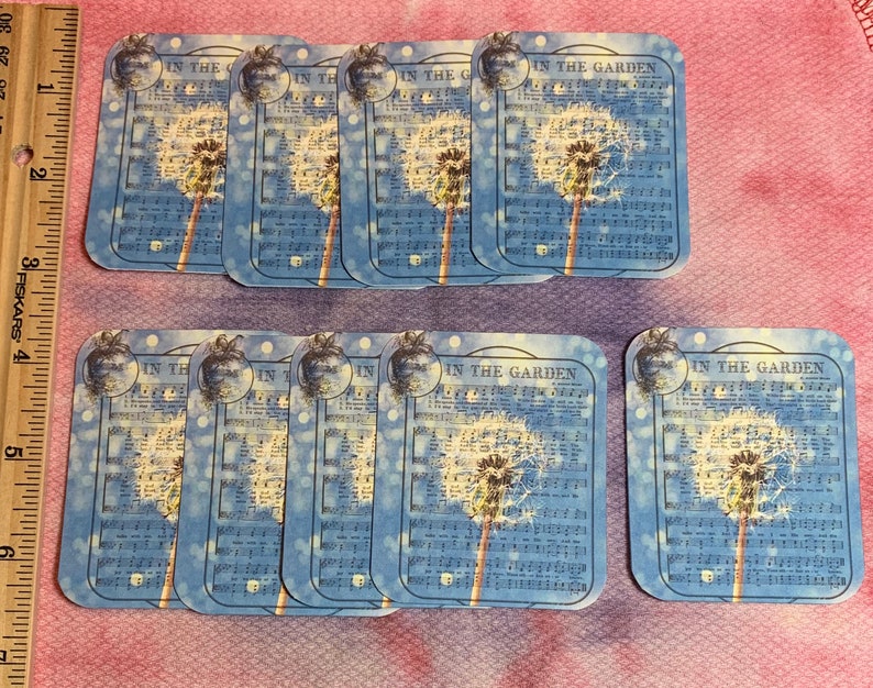 FALL SALE In The Garden with Dandelion Tags or picture for cards or scrapbook blank back 9 Hymn