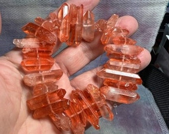 7 1/2" of Orange Dyed Quartz Point Beads