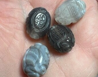 4 Cute Carved Gemstone Beads maybe Agate