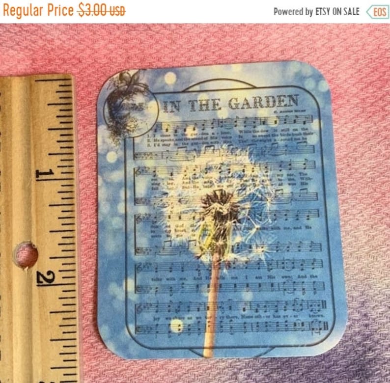 FALL SALE In The Garden with Dandelion Tags or picture for cards or scrapbook blank back 9 Hymn