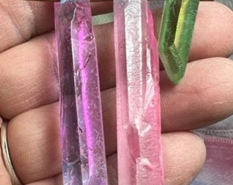 3 Dyed Crystal Quartz Point Pendants