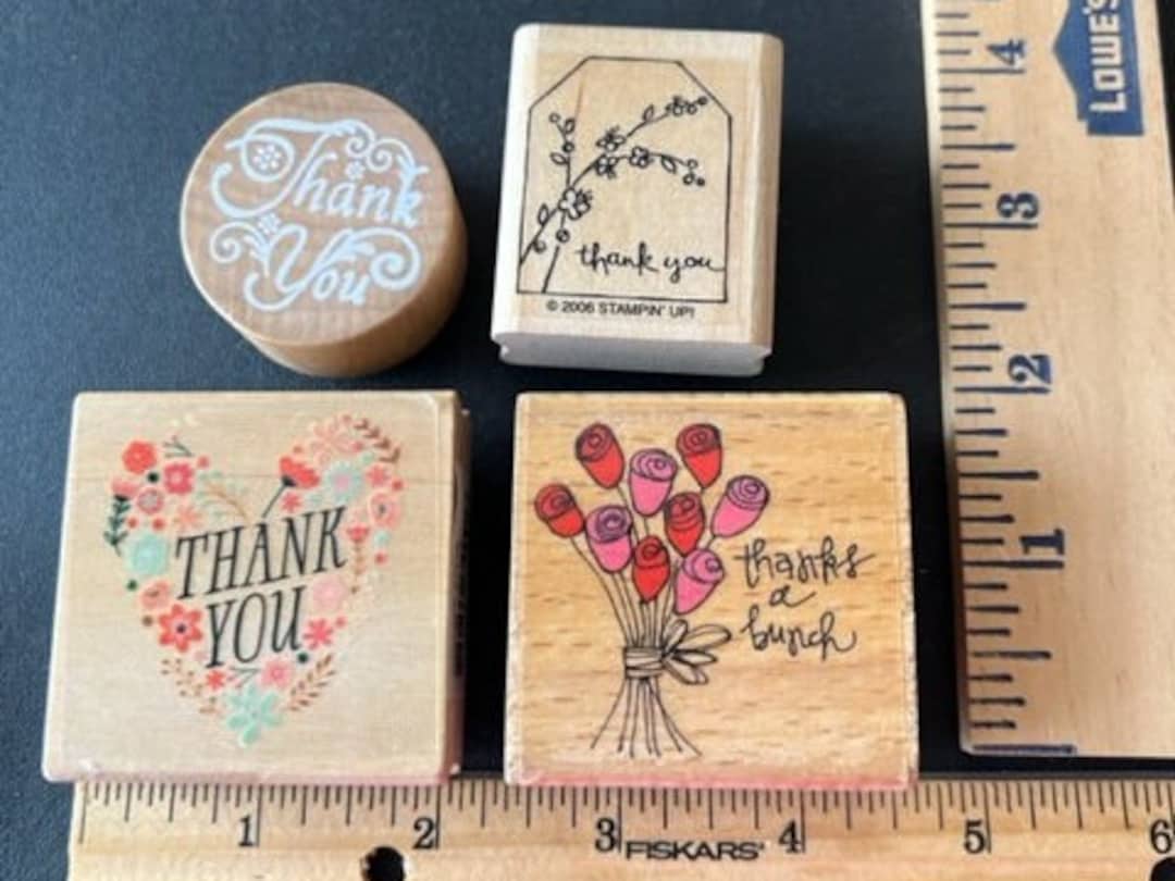 4 Thank You Rubber Stamps Flowers - Etsy