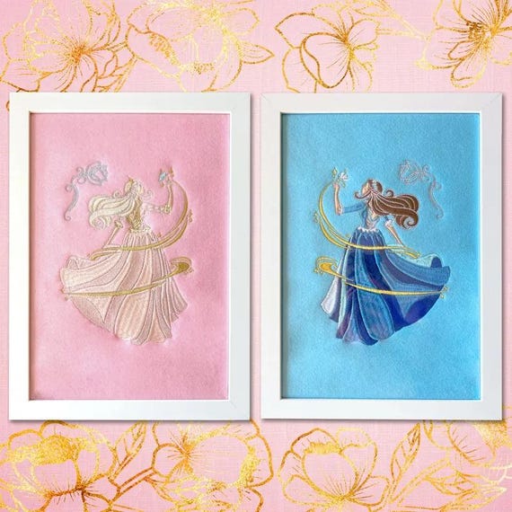 Princess and the Pauper Pink Embroidery Design Framed | Girlypop 2000s Nostalgia Art