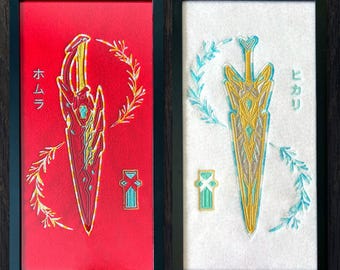 Anime Embroidery Inspired by Pyra and Mythra Legendary Blades | Aegis Japanese Sword Art Framed