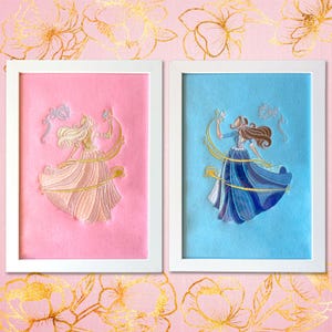 Diseño de bordado rosa enmarcado de La Princesa y la Mendiga / Arte nostálgico de los años 2000 de Girlypop