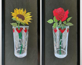 Nana Anime Embroidery | Nana and Hachi Strawberry Glass Cups Anime Art Framed