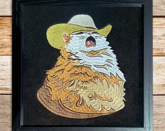 Cowboy Cat Meme Embroidery: Funny Orange Tabby Wall Art