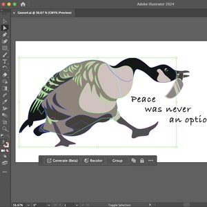 Unique goose with knife wall decor – Peace Was Never an Option embroidered art.