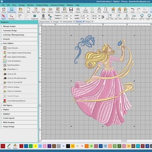 Unique princess embroidery wall decor highlighting reflective thread and gold particle accents.