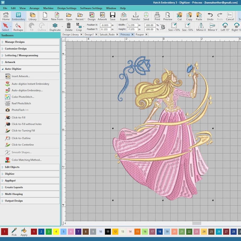 Unique princess embroidery wall decor highlighting reflective thread and gold particle accents.