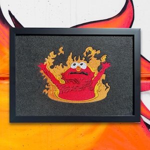 Elmo Fire Wall Art | Embroidery Demure Decor | Cursed Meme | Gen Z Humor Gift